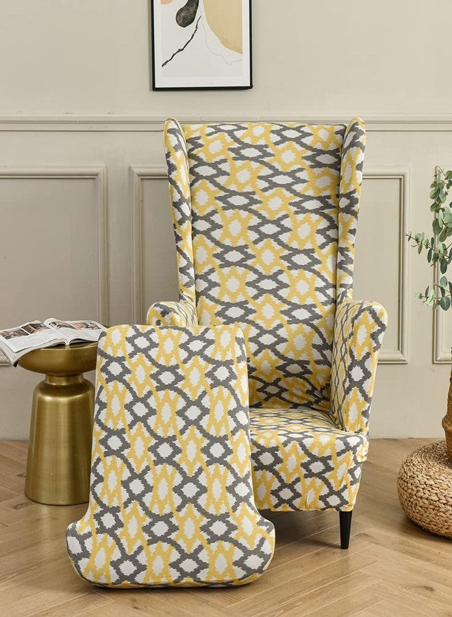 PENDEJATO Wing Chair Slipcovers, 2 Piece Geometric Printed Wingback Chair Cover Stretch Spandex Armchair Covers with Elastic Bottom for Living Room Bedroom (Yellow) - Image 5